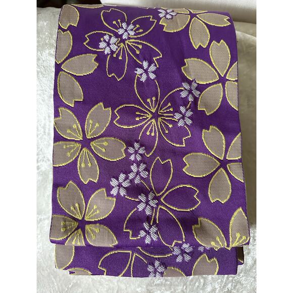 Japanese Kimono belt Floral purple lime green 12\